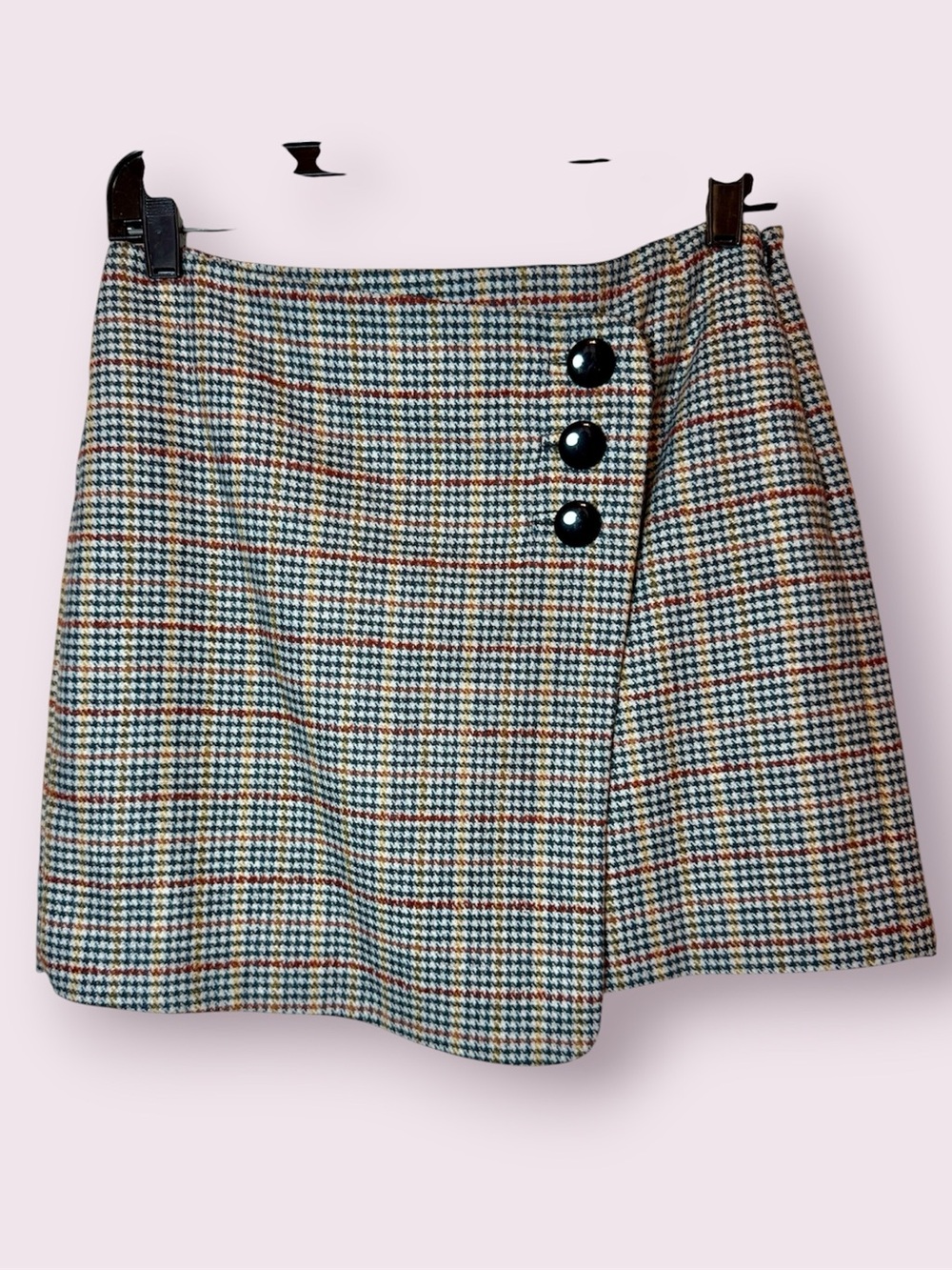 Sezane Wool Blend Micro-Houndstooth Wrap Front Mini Skirt Size Euro 38 US 6
